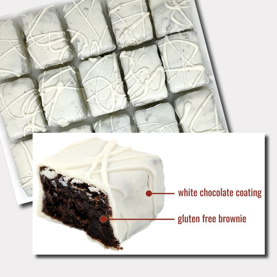 Gluten-Free White Chocolate Brownie Bites - Nettie's Craft Brownies